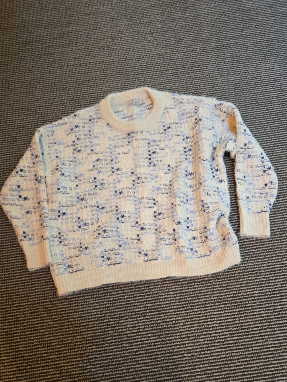FRNCH Women's Cream Crewneck Sweater with Blue Speckle Pattern